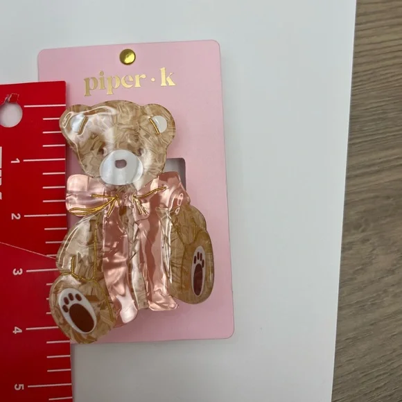 NWT ⚜️🧸⚜️ PIPER K Adorable Teddy Bear Hair Clip in Pink and Brown - Picture 8 of 9